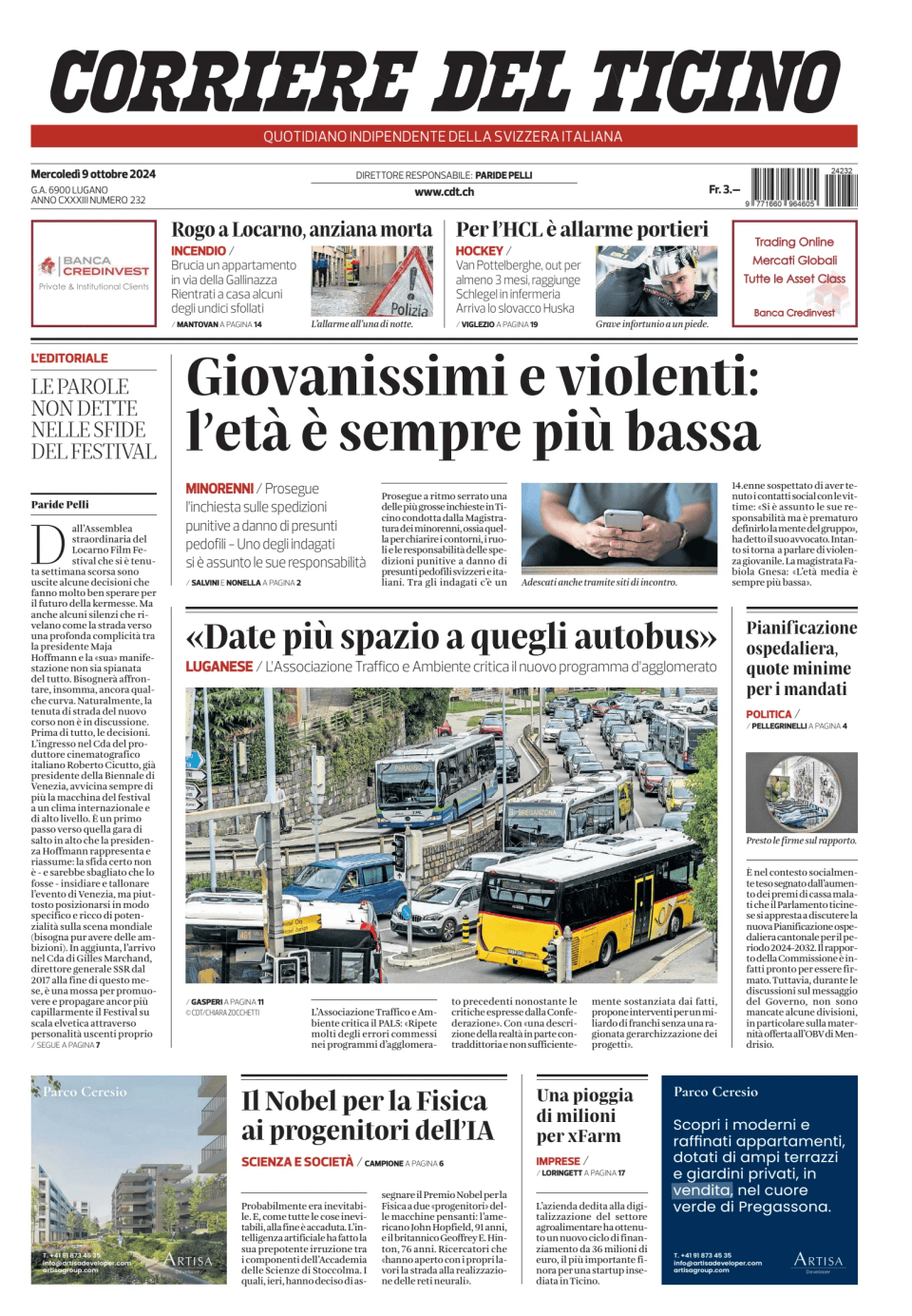 Prima-pagina-corriere-del-ticino-oggi-edizione-di-oggi-20241009