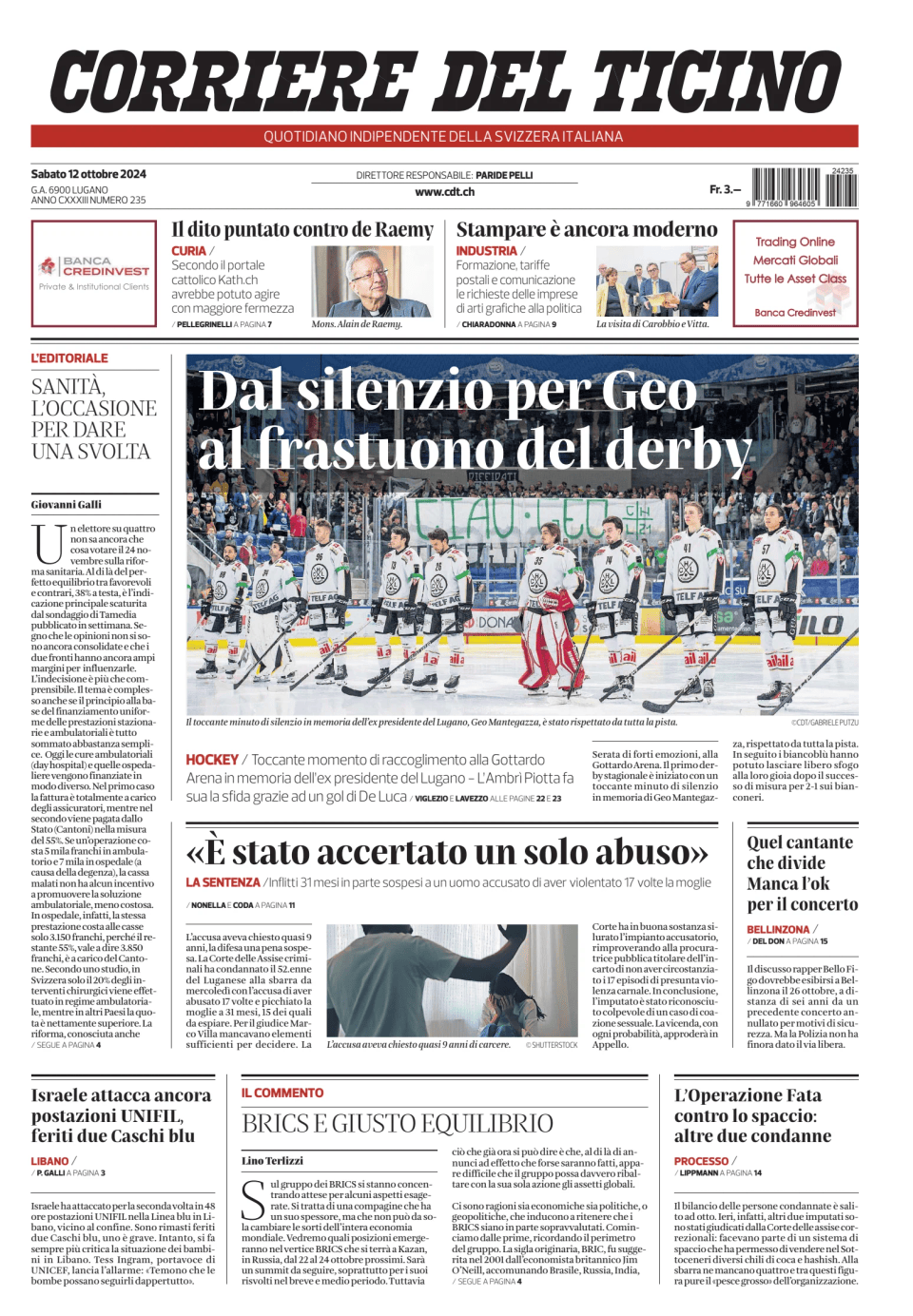 Prima-pagina-corriere-del-ticino-oggi-edizione-di-oggi-20241012