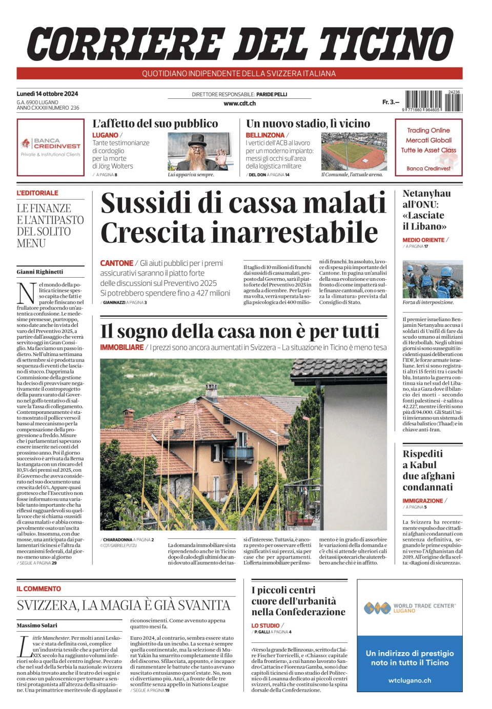 Prima-pagina-corriere-del-ticino-oggi-edizione-di-oggi-20241014