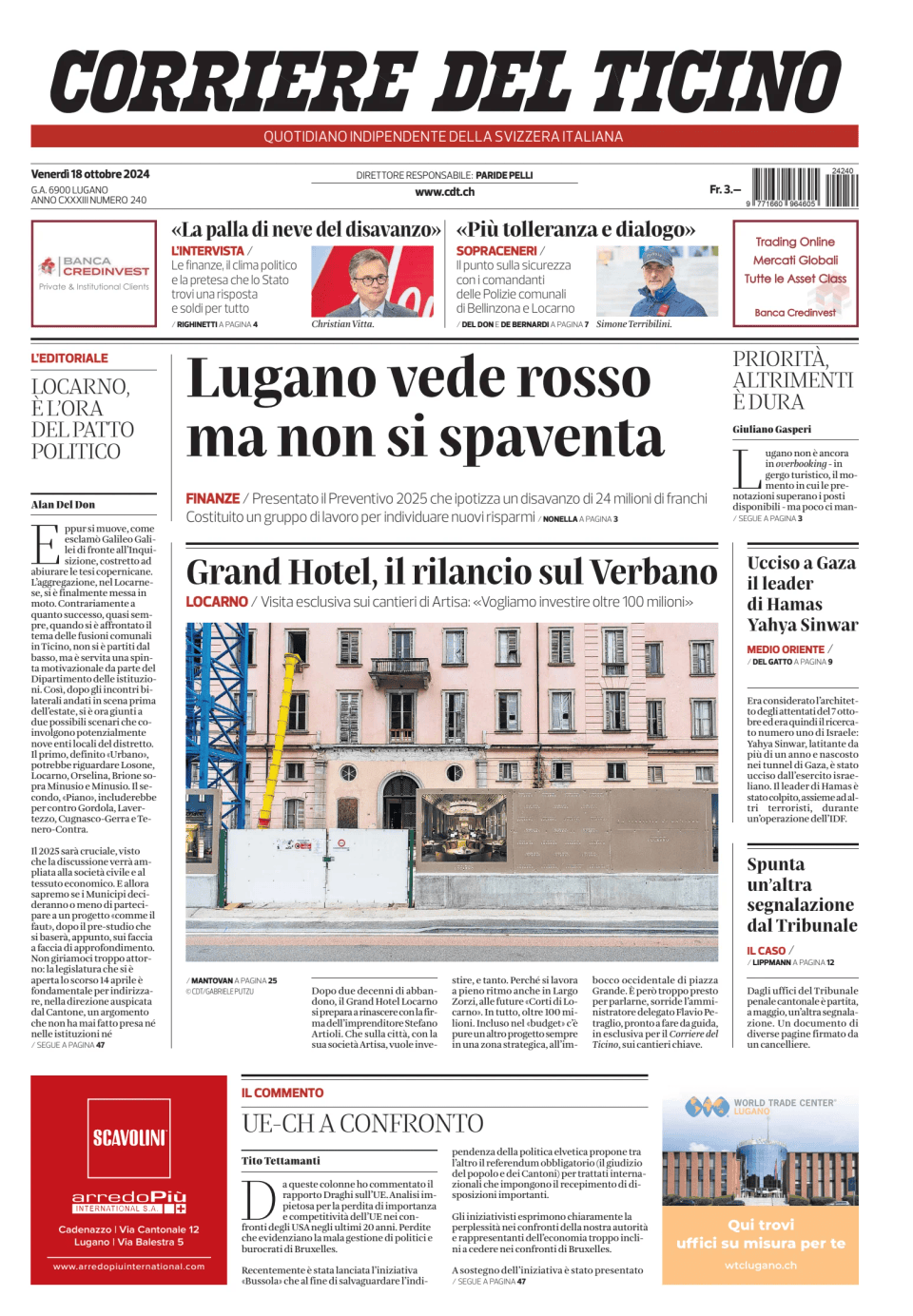 Prima-pagina-corriere-del-ticino-oggi-edizione-di-oggi-20241018