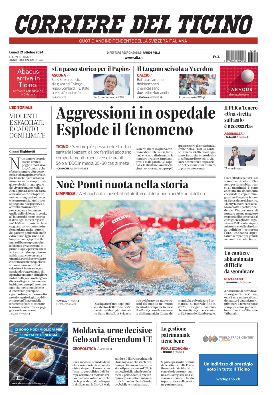 Prima-pagina-corriere-del-ticino-oggi-edizione-di-oggi-20241021