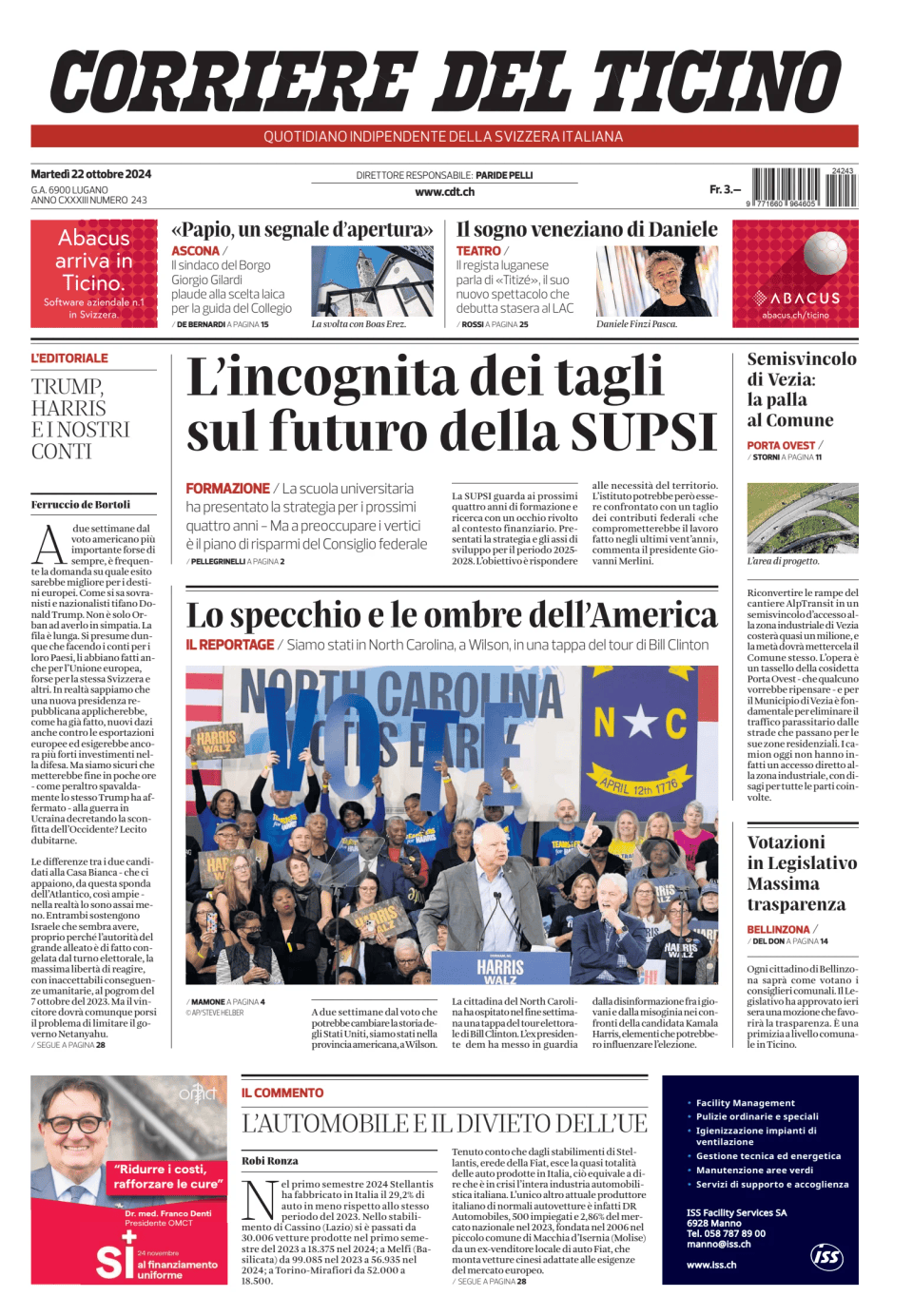 Prima-pagina-corriere-del-ticino-oggi-edizione-di-oggi-20241022