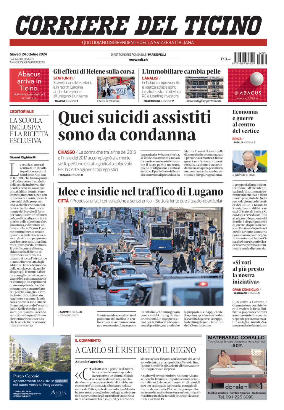 Prima-pagina-corriere-del-ticino-oggi-edizione-di-oggi-20241024