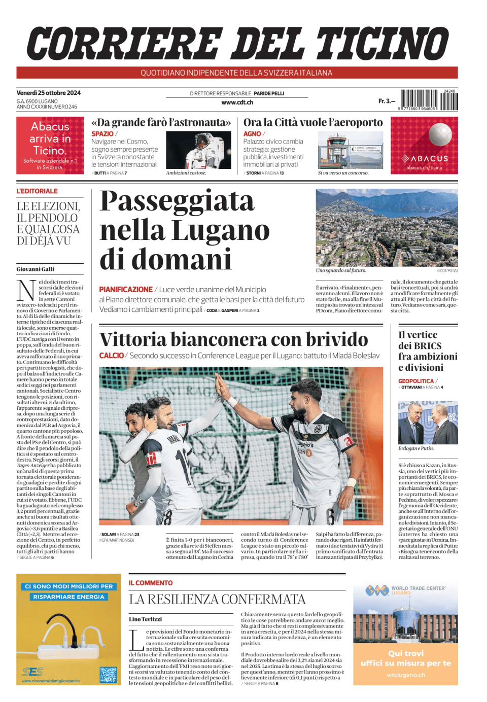 Prima-pagina-corriere-del-ticino-oggi-edizione-di-oggi-20241025