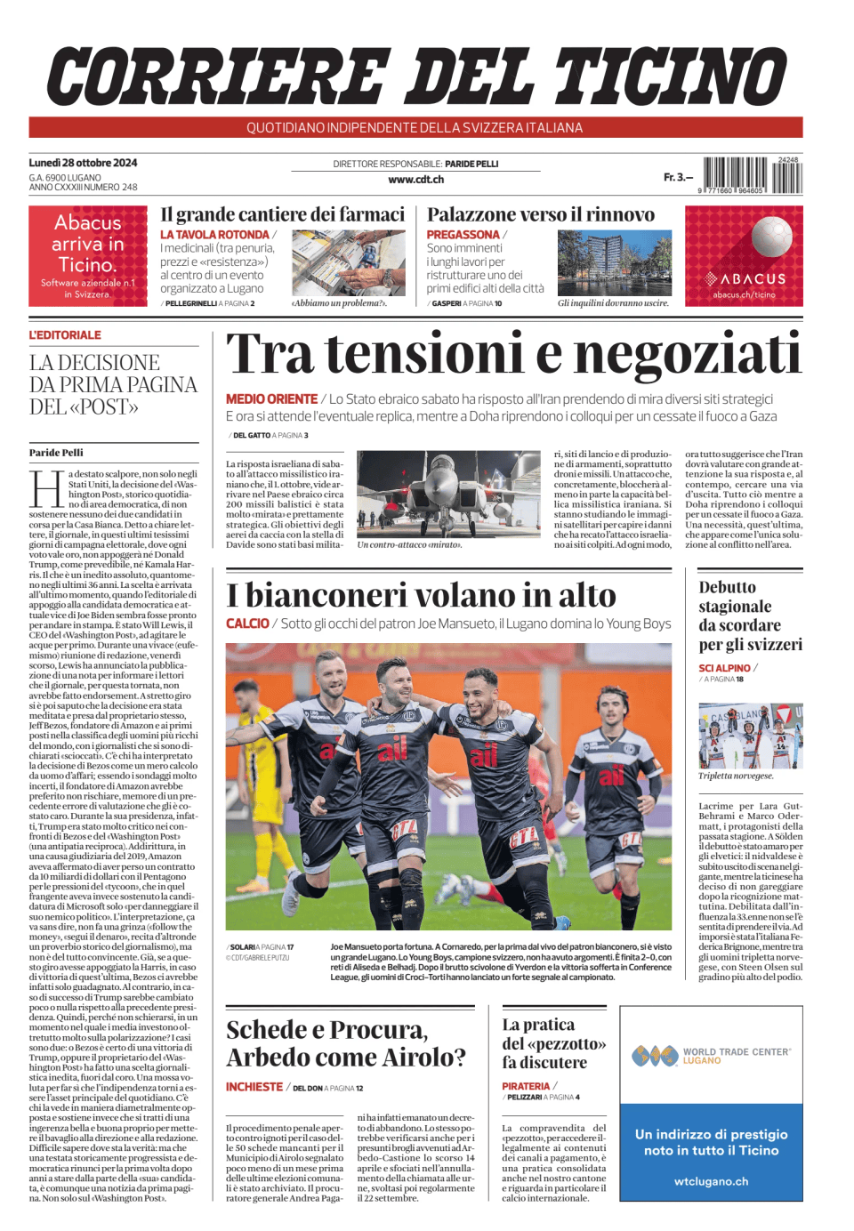 Prima-pagina-corriere-del-ticino-oggi-edizione-di-oggi-20241028