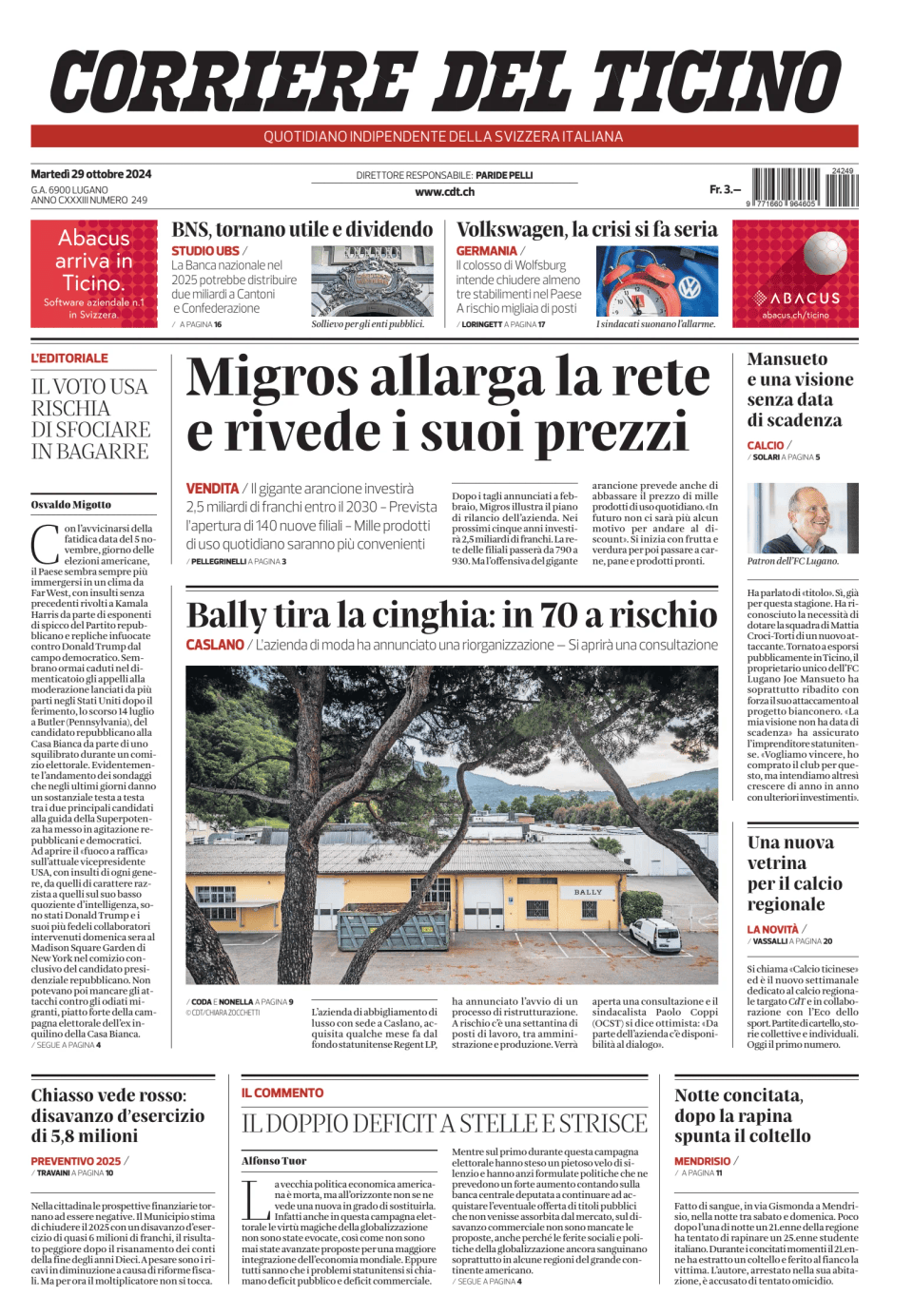 Prima-pagina-corriere-del-ticino-oggi-edizione-di-oggi-20241029