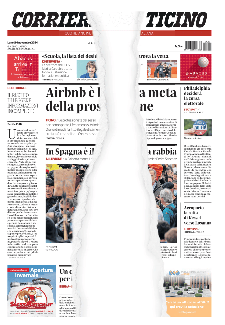 Prima-pagina-corriere-del-ticino-oggi-edizione-di-oggi-20241104