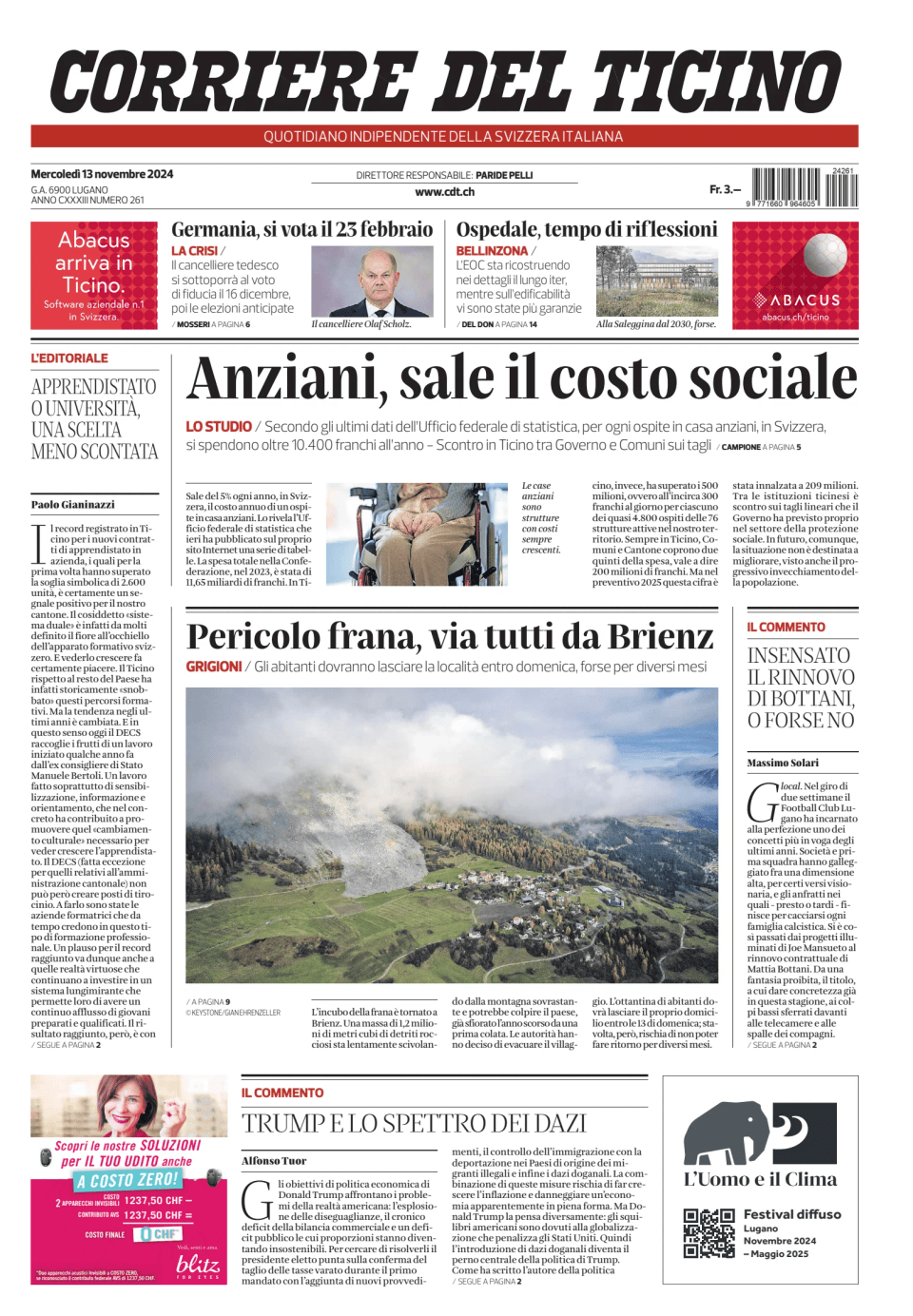 Prima-pagina-corriere-del-ticino-oggi-edizione-di-oggi-20241113