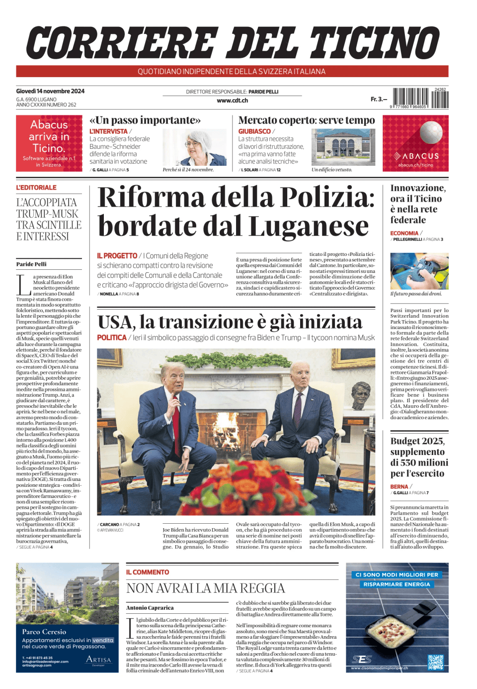 Prima-pagina-corriere-del-ticino-oggi-edizione-di-oggi-20241114