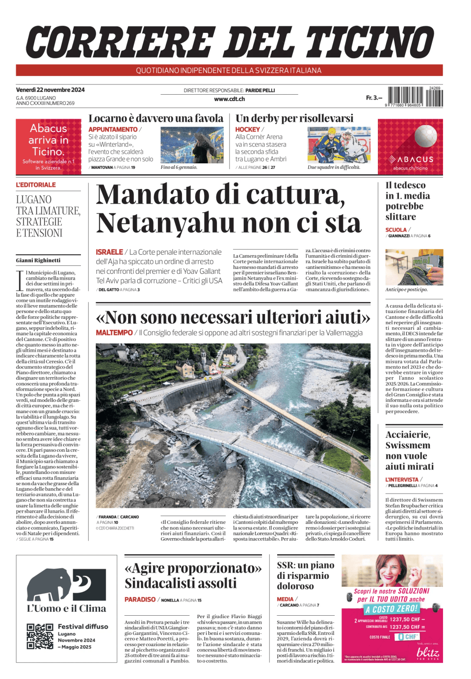 Prima-pagina-corriere-del-ticino-oggi-edizione-di-oggi-20241122