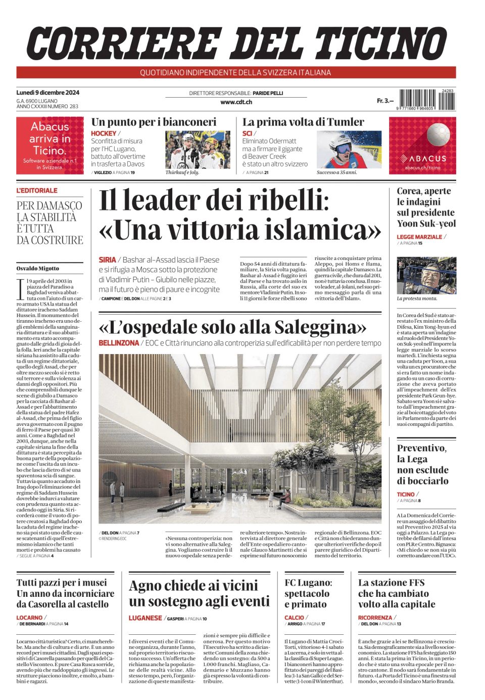 Prima-pagina-corriere-del-ticino-oggi-edizione-di-oggi-20241209