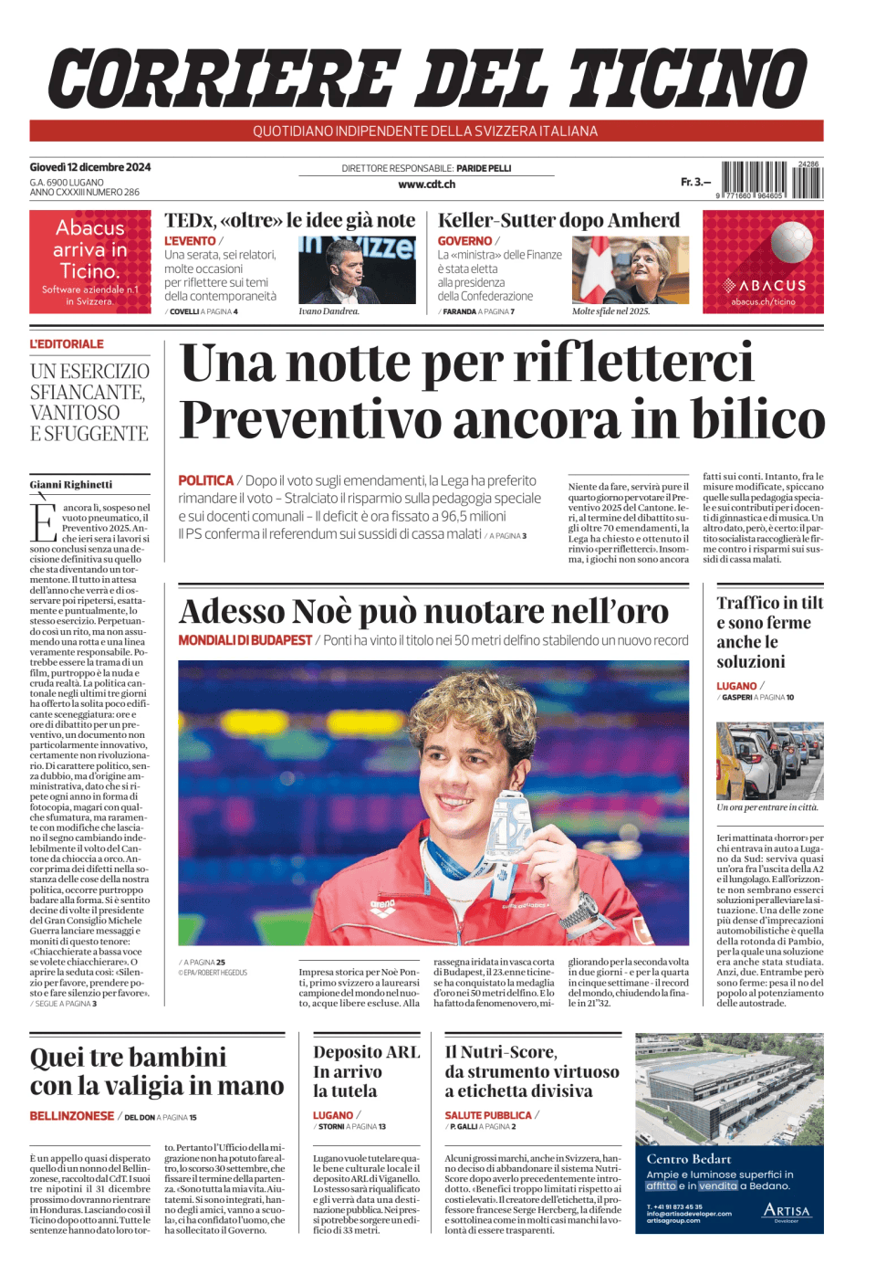 Prima-pagina-corriere-del-ticino-oggi-edizione-di-oggi-20241212