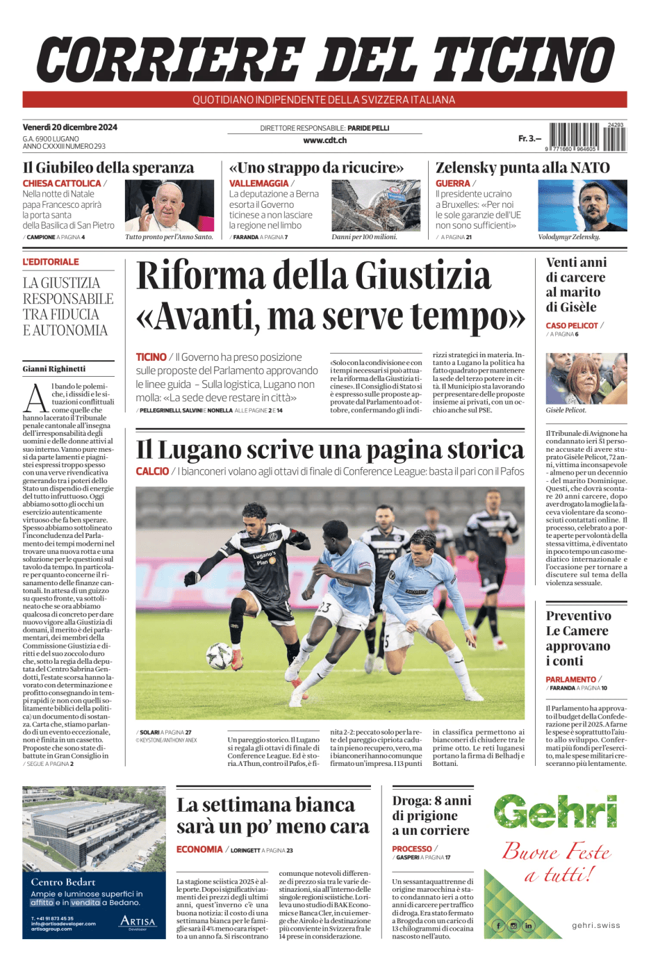 Prima-pagina-corriere-del-ticino-oggi-edizione-di-oggi-20241220