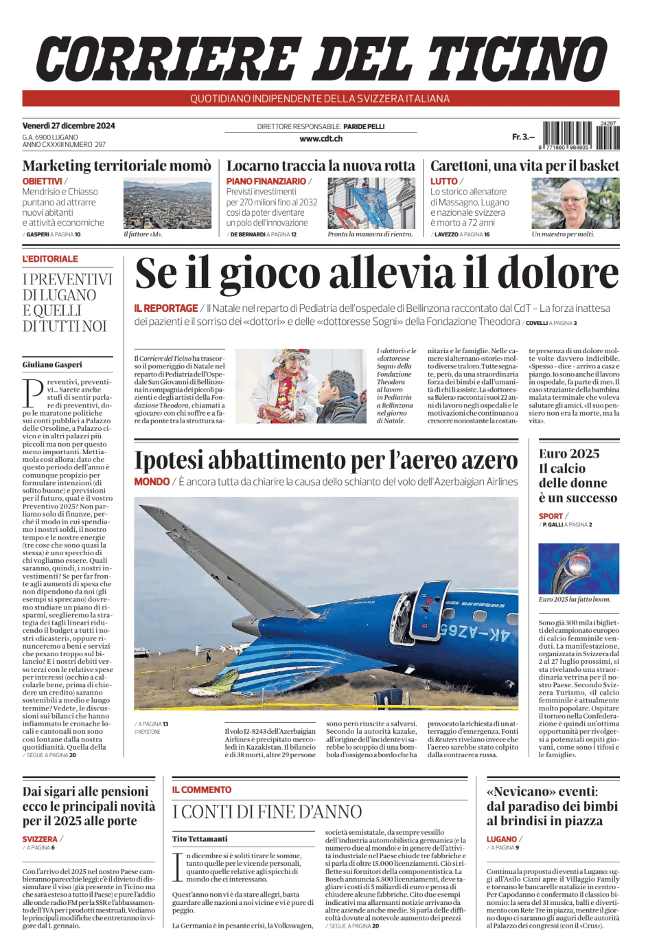 Prima-pagina-corriere-del-ticino-oggi-edizione-di-oggi-20241227