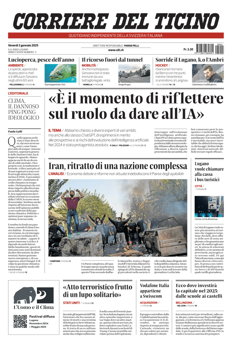 Prima-pagina-corriere-del-ticino-oggi-edizione-di-oggi-20250103