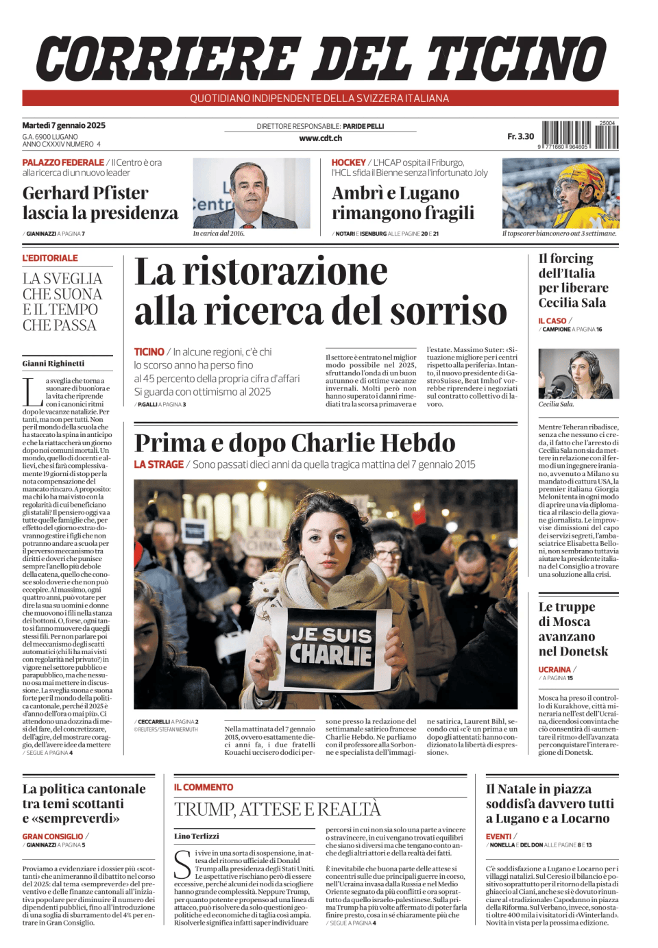 Prima-pagina-corriere-del-ticino-oggi-edizione-di-oggi-20250107