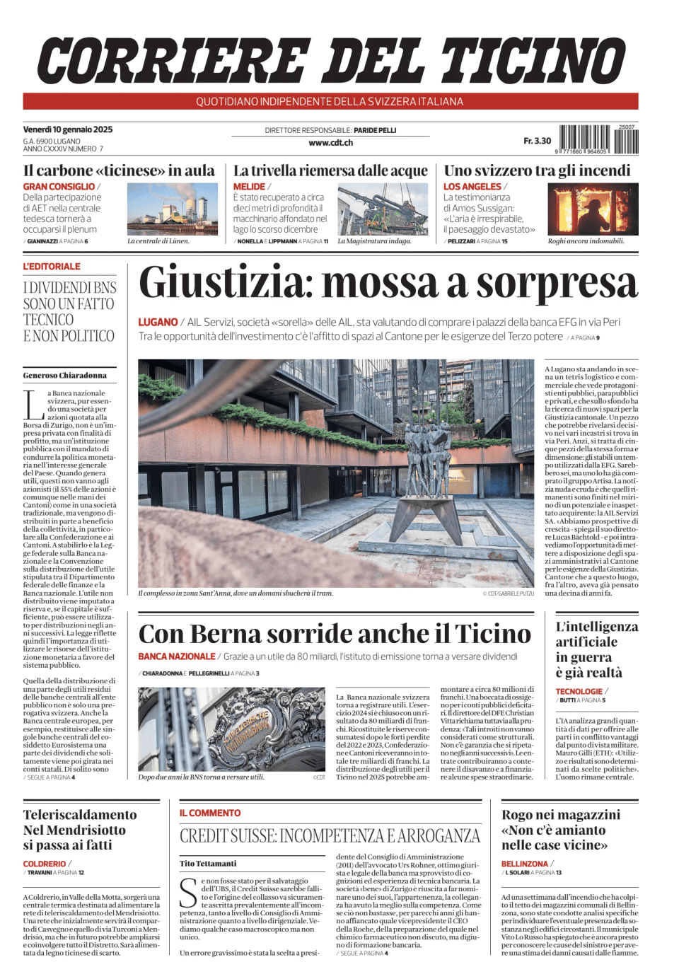 Prima-pagina-corriere-del-ticino-oggi-edizione-di-oggi-20250110