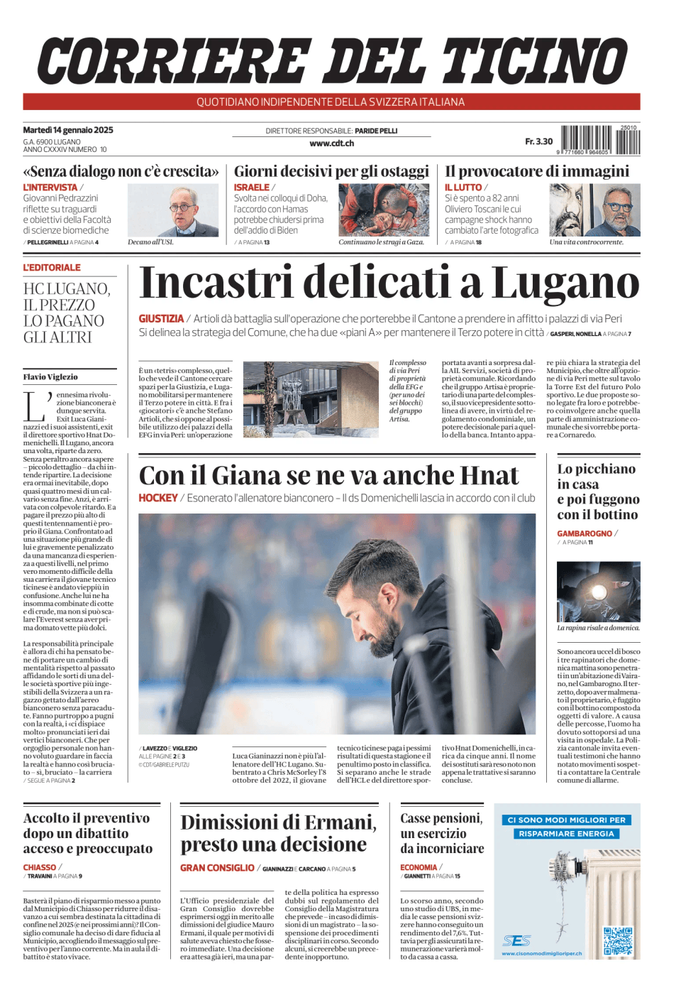 Prima-pagina-corriere-del-ticino-oggi-edizione-di-oggi-20250114