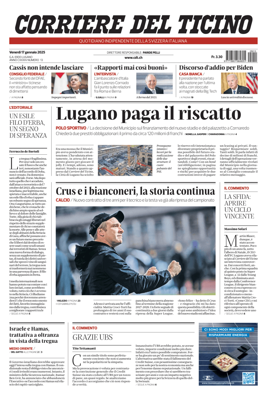 Prima-pagina-corriere-del-ticino-oggi-edizione-di-oggi-20250117