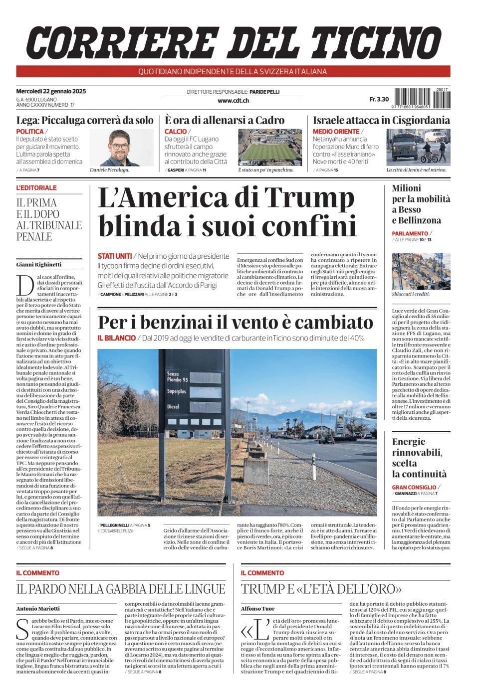 Prima-pagina-corriere-del-ticino-oggi-edizione-di-oggi-20250122