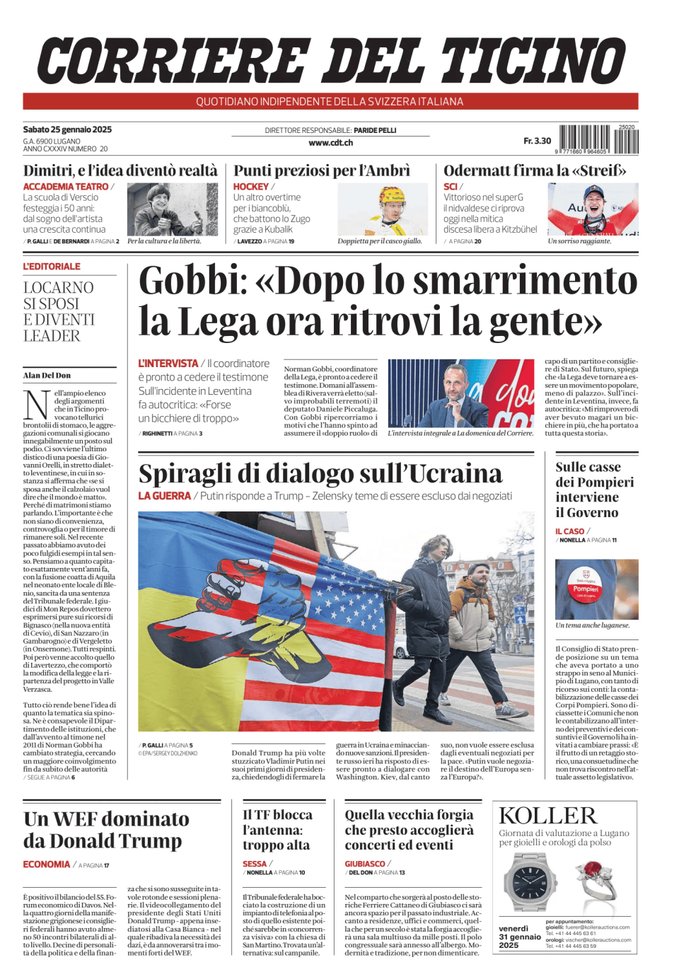 Prima-pagina-corriere-del-ticino-oggi-edizione-di-oggi-20250125