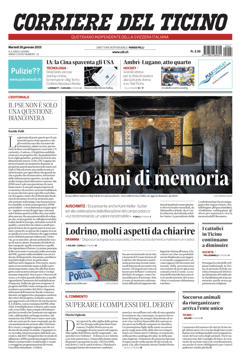 Prima-pagina-corriere-del-ticino-oggi-edizione-di-oggi-20250128