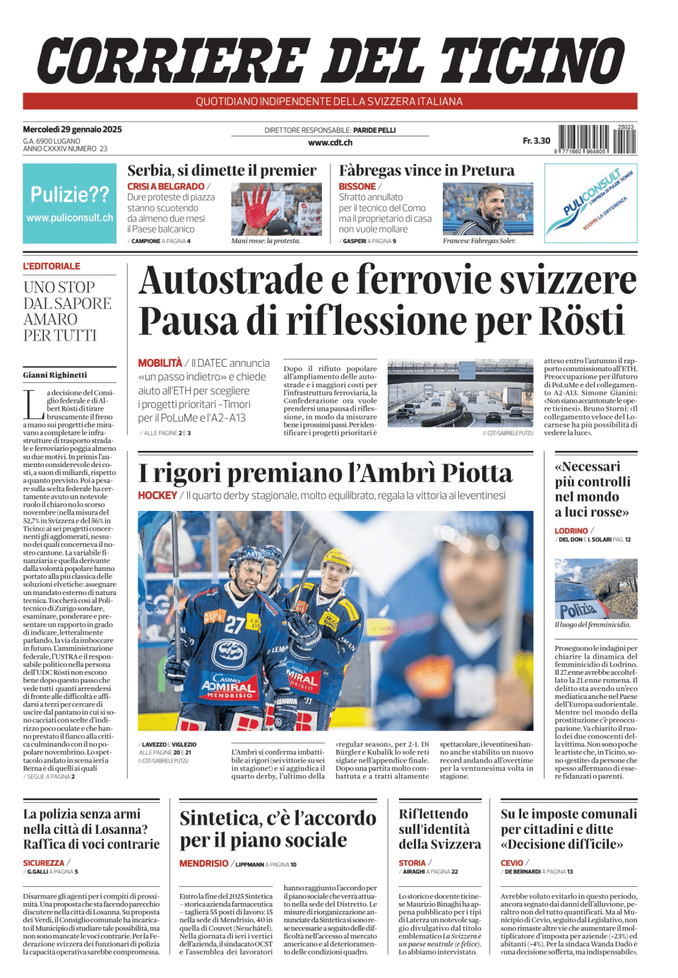 Prima-pagina-corriere-del-ticino-oggi-edizione-di-oggi-20250129