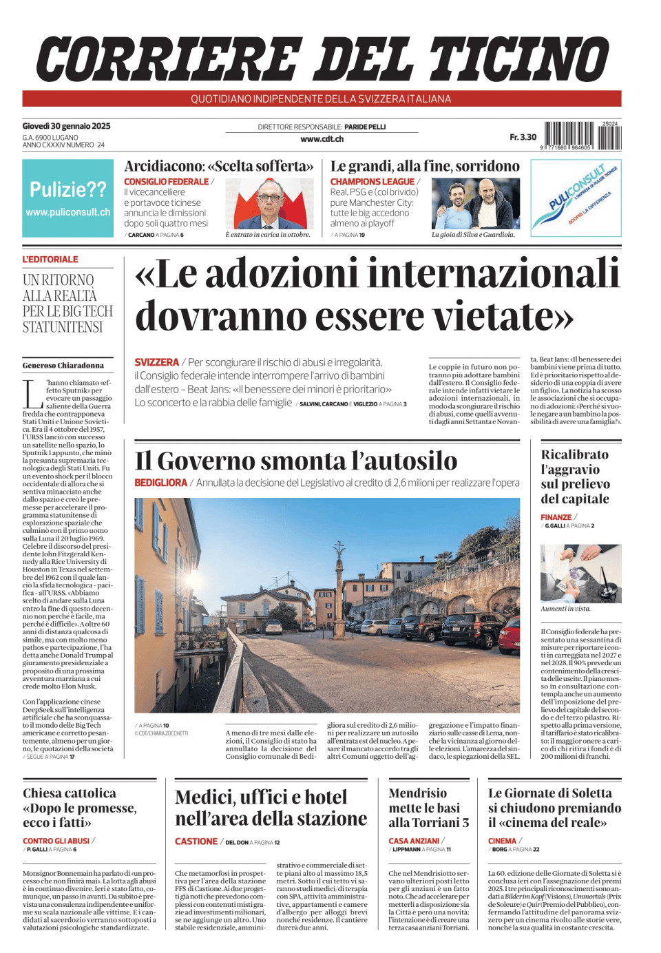 Prima-pagina-corriere-del-ticino-oggi-edizione-di-oggi-20250130