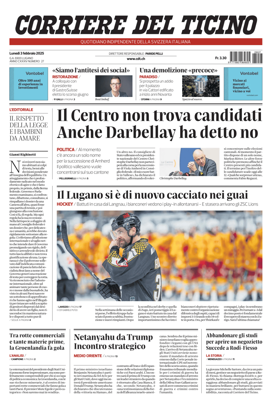 Prima-pagina-corriere-del-ticino-oggi-edizione-di-oggi-20250203