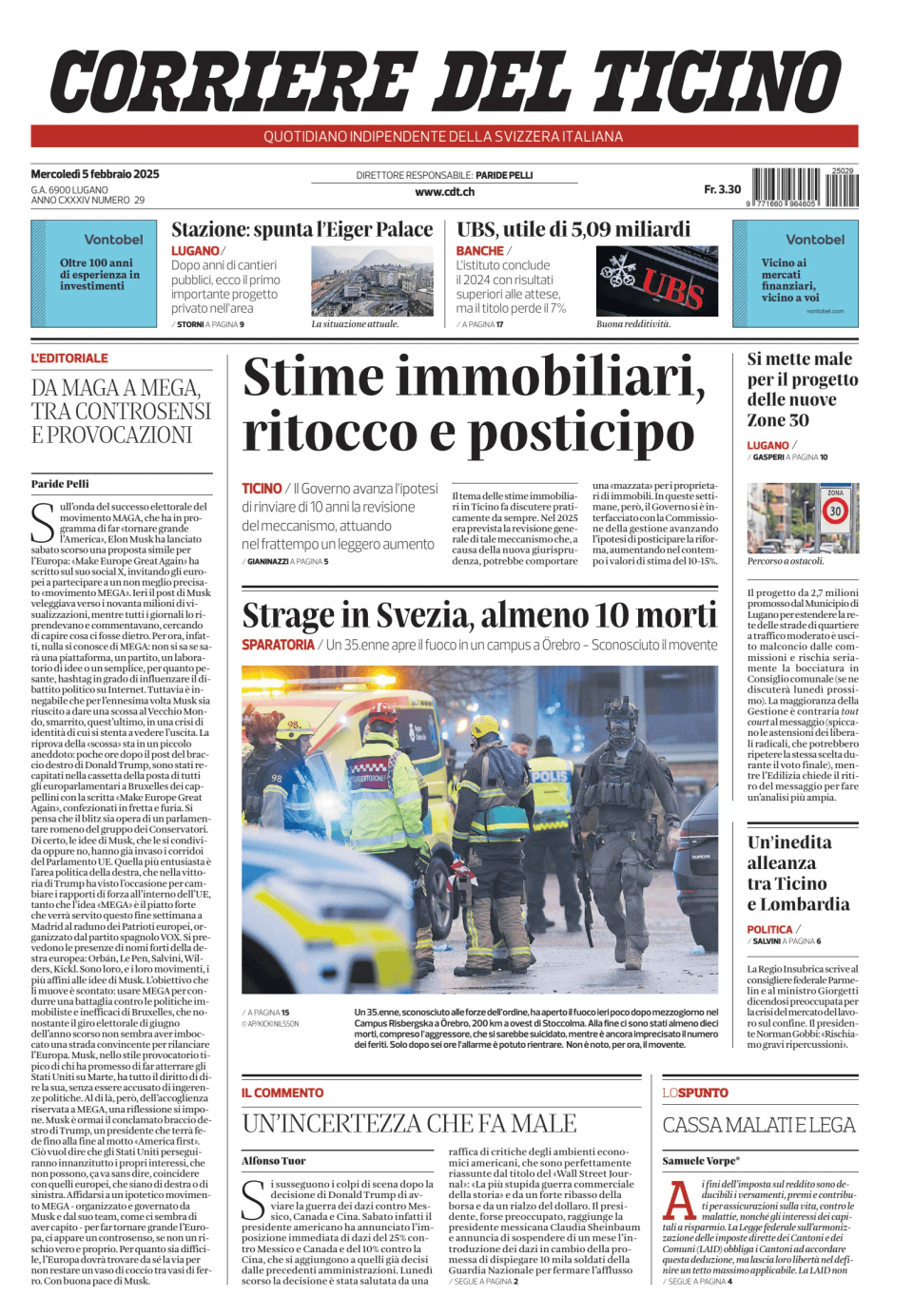 Prima-pagina-corriere-del-ticino-oggi-edizione-di-oggi-20250205