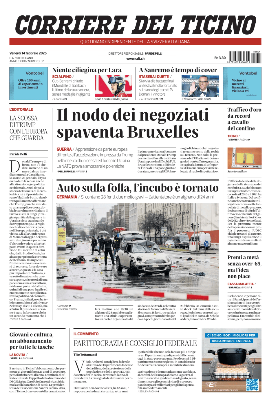 Prima-pagina-corriere-del-ticino-oggi-edizione-di-oggi-20250214