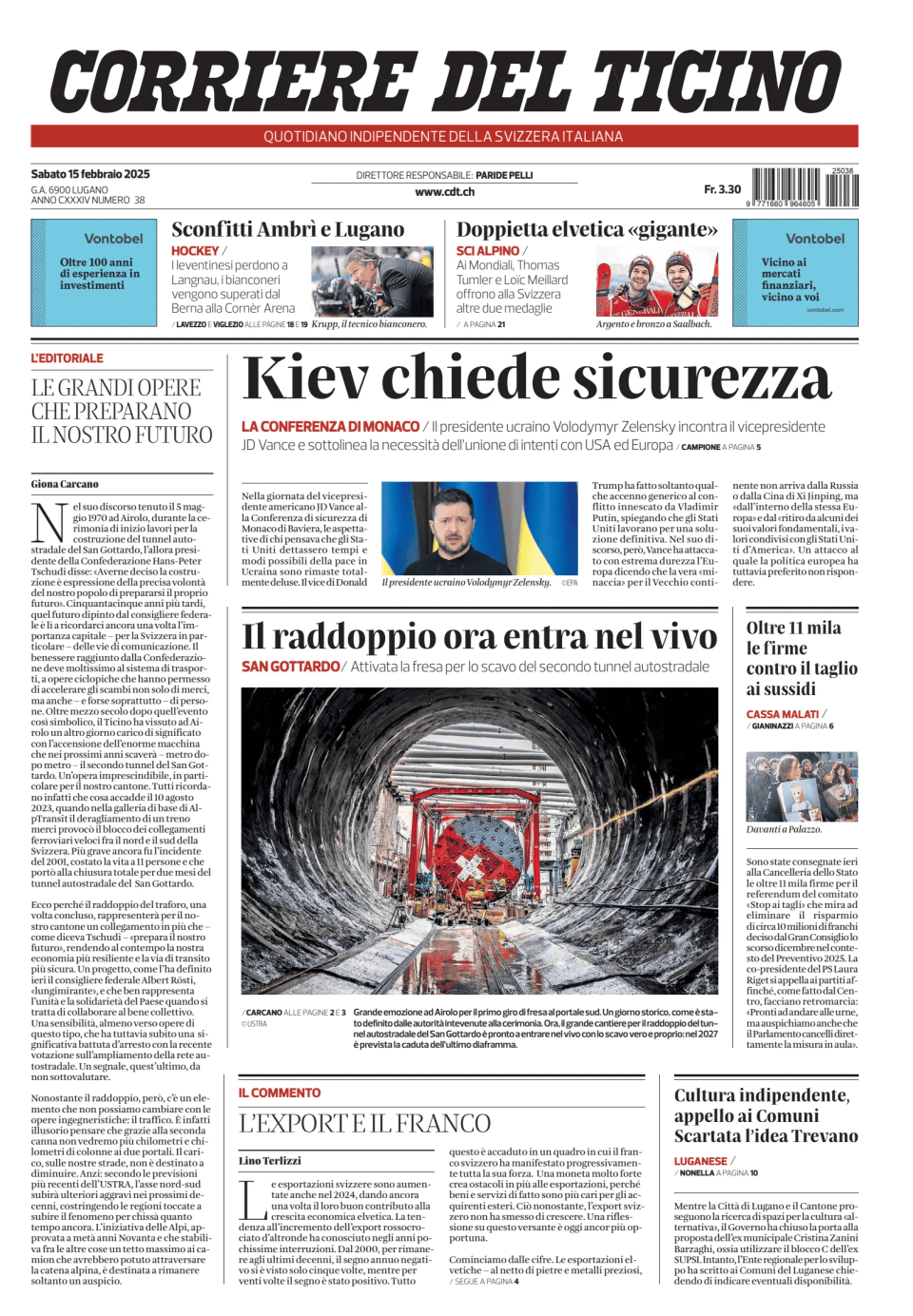 Prima-pagina-corriere-del-ticino-oggi-edizione-di-oggi-20250215