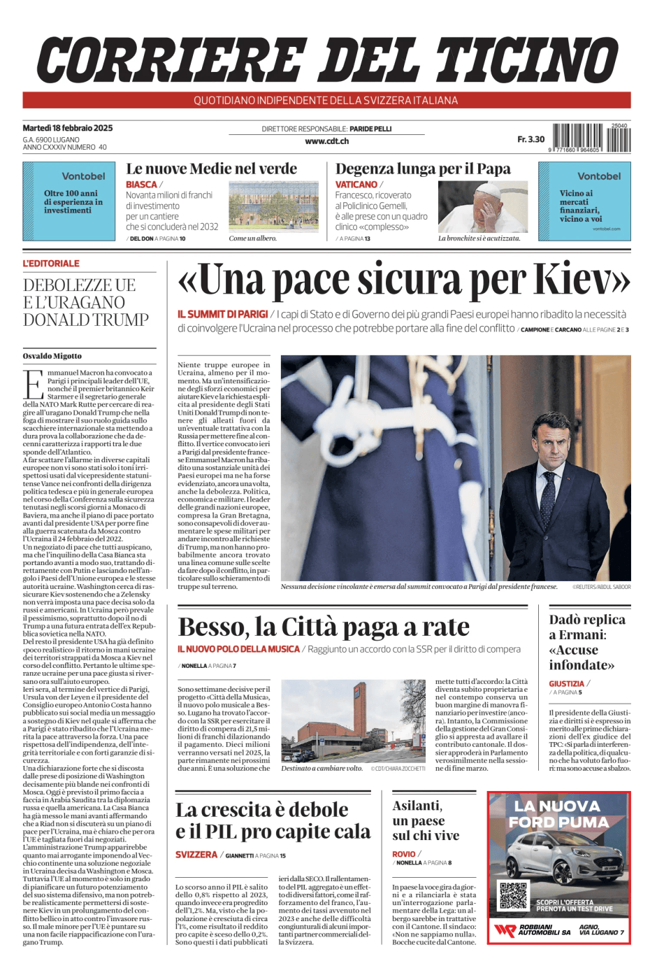 Prima-pagina-corriere-del-ticino-oggi-edizione-di-oggi-20250218