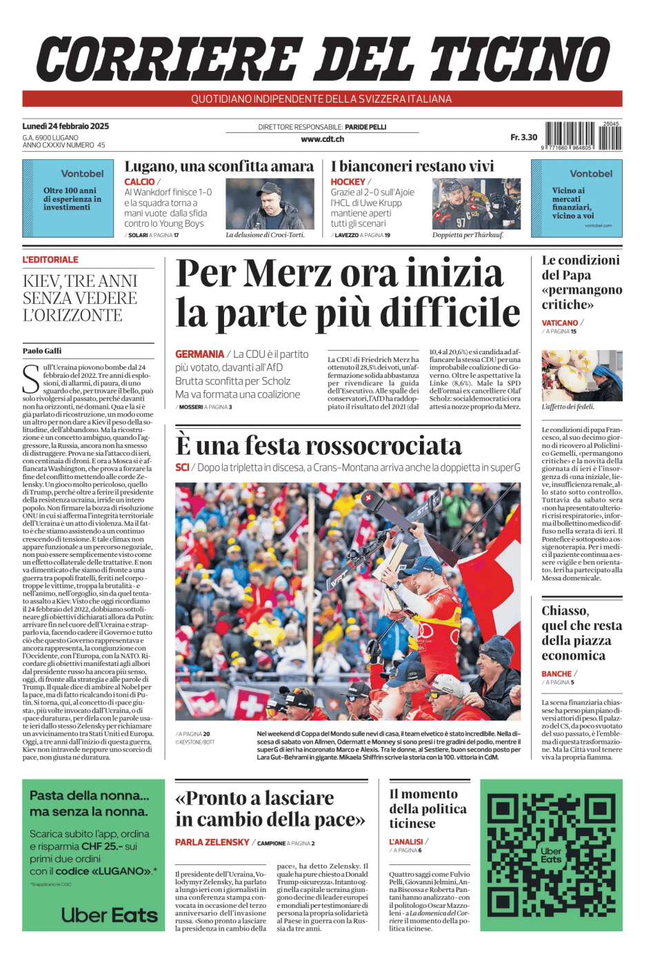 Prima-pagina-corriere-del-ticino-oggi-edizione-di-oggi-20250224