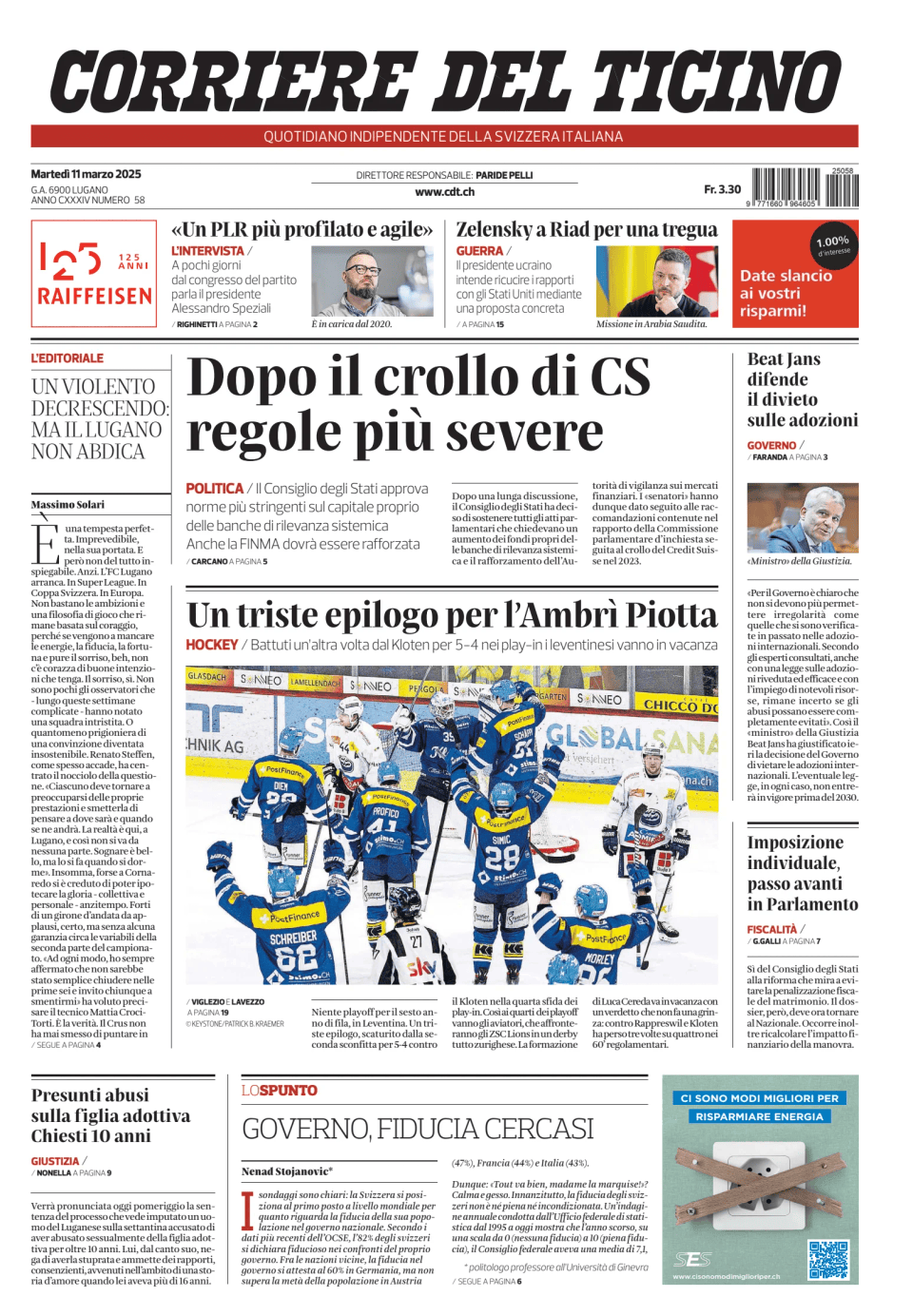 Prima-pagina-corriere-del-ticino-oggi-edizione-di-oggi-20250311