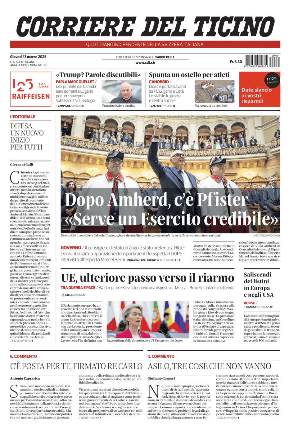 Prima-pagina-corriere-del-ticino-oggi-edizione-di-oggi-20250313