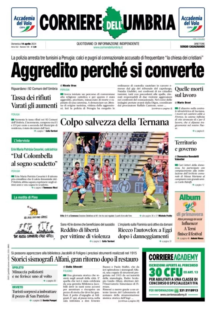 Prima-pagina-corriere-umbria-edizione-di-oggi-2024-04-14