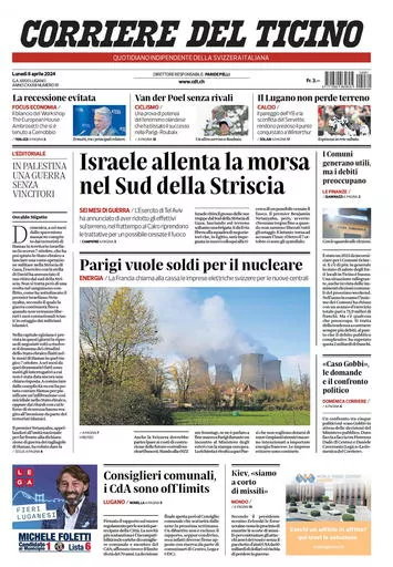 Prima-pagina-corriere-del-ticino-oggi-oggi-edizione-del-2024-04-08