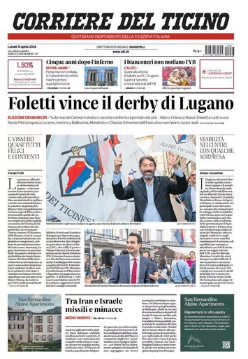 Prima-pagina-corriere-del-ticino-oggi-oggi-edizione-del-2024-04-15