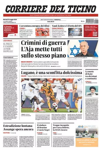 Prima-pagina-corriere-del-ticino-oggi-oggi-edizione-del-2024-05-21