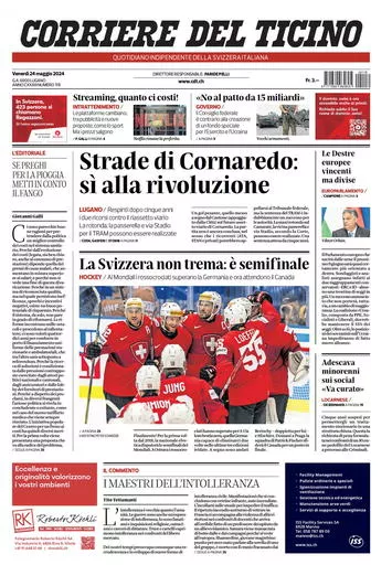 Prima-pagina-corriere-del-ticino-oggi-oggi-edizione-del-2024-05-24