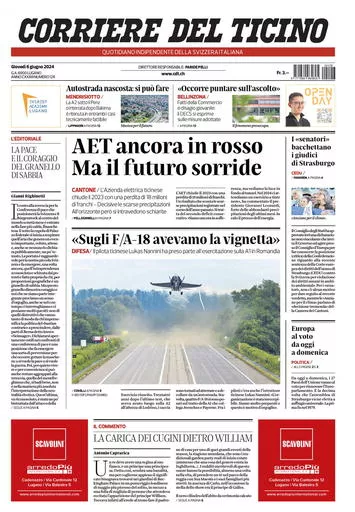 Prima-pagina-corriere-del-ticino-oggi-oggi-edizione-del-2024-06-06