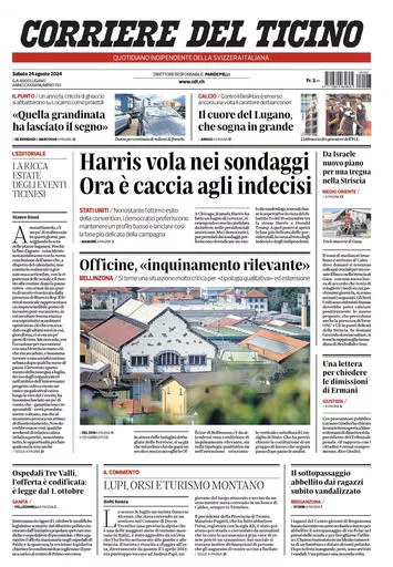 Prima-pagina-corriere-del-ticino-oggi-oggi-edizione-del-2024-08-25