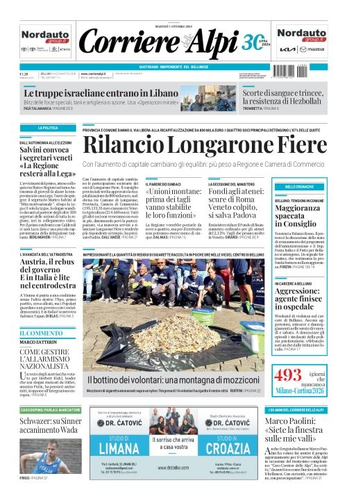 Prima-pagina-corriere_delle_alpi-edizione-di-oggi-01-10-2024