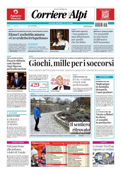 Prima-pagina-corriere_delle_alpi-edizione-di-oggi-05-12-2024