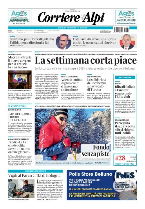 Prima-pagina-corriere_delle_alpi-edizione-di-oggi-06-12-2024