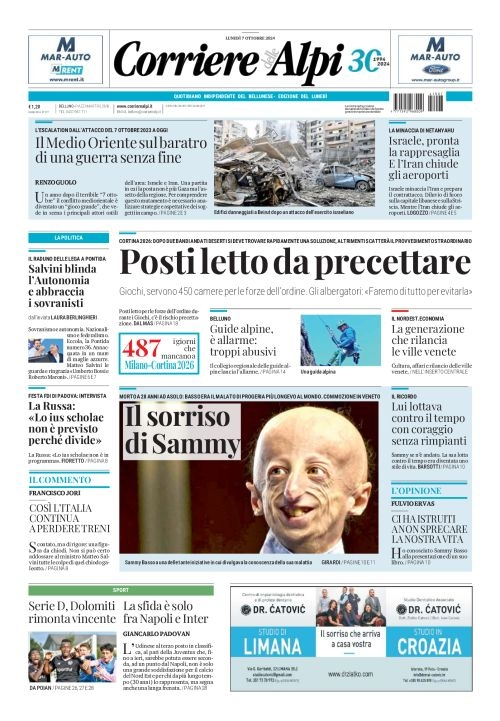 Prima-pagina-corriere_delle_alpi-edizione-di-oggi-07-10-2024