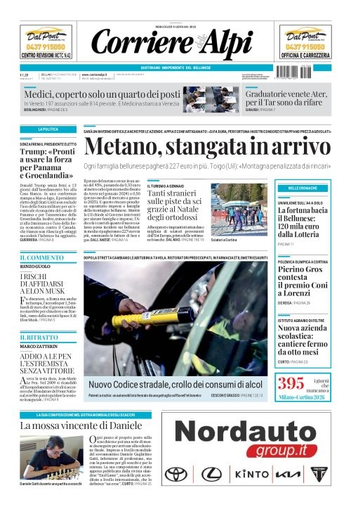 Prima-pagina-corriere_delle_alpi-edizione-di-oggi-08-01-2025