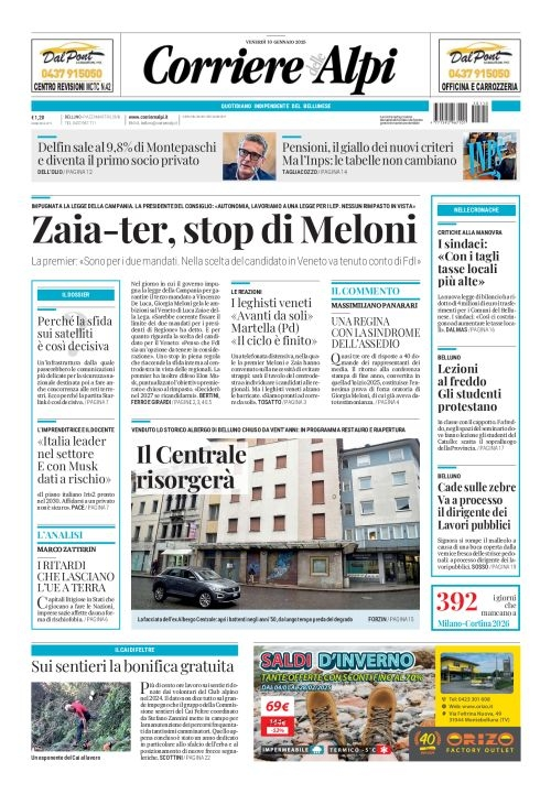 Prima-pagina-corriere_delle_alpi-edizione-di-oggi-10-01-2025