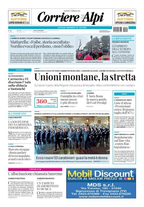 Prima-pagina-corriere_delle_alpi-edizione-di-oggi-11-02-2025